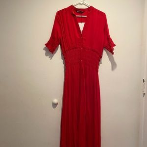 Zara Red Elastic Waist Dress - NWT